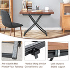 Space Saving Folding Dining Table, Adjustable Height Foldable Coffee Table with Wooden Tabletop and Metal Legs, Small Transformer Kitchen Table for Living Room, Dining Room, Apartment
