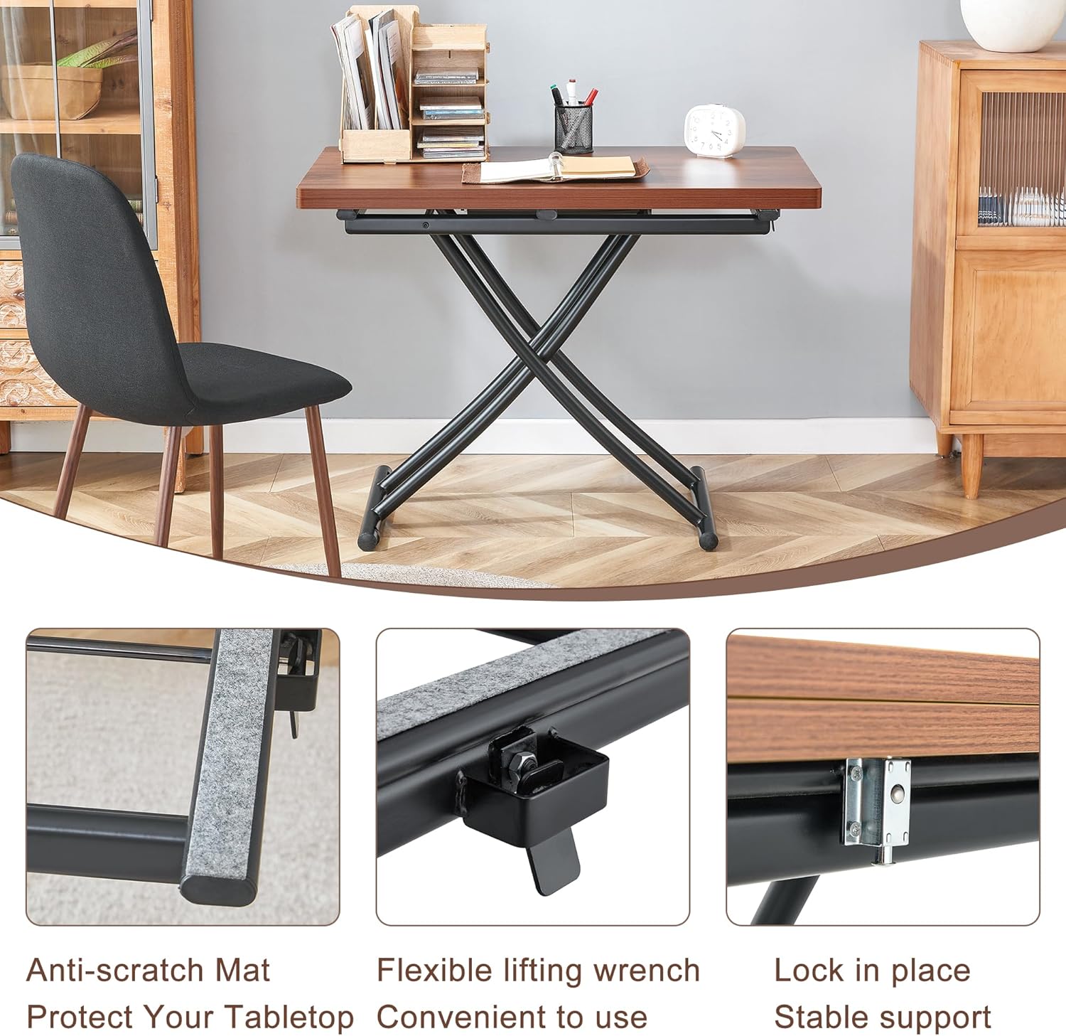 Space Saving Folding Dining Table, Adjustable Height Foldable Coffee Table with Wooden Tabletop and Metal Legs, Small Transformer Kitchen Table for Living Room, Dining Room, Apartment