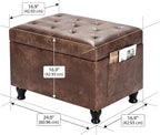 Leather Storage Ottoman Bench Rectangle 24 Inch Foot Rest Ottomans Stool for Living Room Bedroom(Brown)