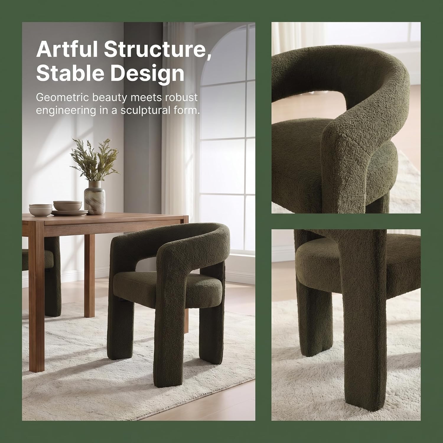 Hyfirm Modern Barrel Dining Chairs Set of 4, Comfy Sherpa Upholstered Accent Dining Room Chairs with Arms for Kitchen Living Room Bedroom Reception, Green