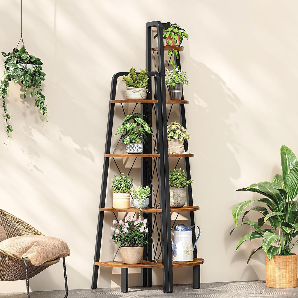 HOOBRO Corner Shelf, 5-Tier Corner Shelf Stand, 66.9" Tall Ladder Bookshelf, Industrial Corner Display Shelf Plant Stand for Living Room, Kitchen, Home Office, Rustic Brown BF145CJ01