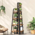 HOOBRO Corner Shelf, 5-Tier Corner Shelf Stand, 66.9" Tall Ladder Bookshelf, Industrial Corner Display Shelf Plant Stand for Living Room, Kitchen, Home Office, Rustic Brown BF145CJ01