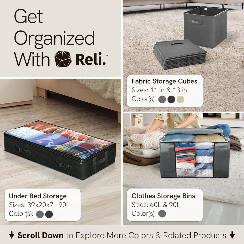 Reli. 90L Under Bed Storage Containers (4 Pack) | Closet Organizer with Clear Window | Underbed Storage Bins for Towels, Sweaters, Linens | Large Organizer for Closet (Black)