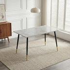 51.18" Rectangular Dining Table, Faux Marble Top Kitchen Table with Metal Frame & Adjustable Feet, Modern Waterproof Scratch-Resistant Table for Dining Room, Living Room & Home Office, Gray White