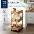 Best Choice Products 3-Tier Water Hyacinth Rolling Nursery Caddy w/Wheels, Utility Cart, Storage Organization for Bathroom, Craft Room, Laundry Room - Natural