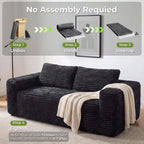 LIKIMIO Liorin Plush 71" Boneless Loveseat Sofa Black Corduroy No Assembly | 2 Seater | High-Density Foam | 25.6" Deep Seat | 17.3" High Seat | Sofa in a Box | Ideal for Apartment/Living room