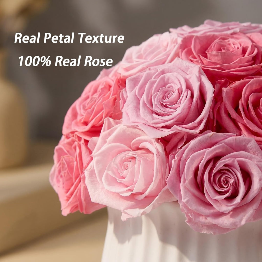 Preserved Roses in Vase,25Pcs Forever Roses with Ceramic Vase,Long Lasting Natural Flowers for Table Decor, Centerpieces for Tables,Party,Weeding,Birthday