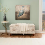 Linon Carmen Ivory and Beige Seashell Upholstered Lift Top Storage Ottoman with Wooden Feet