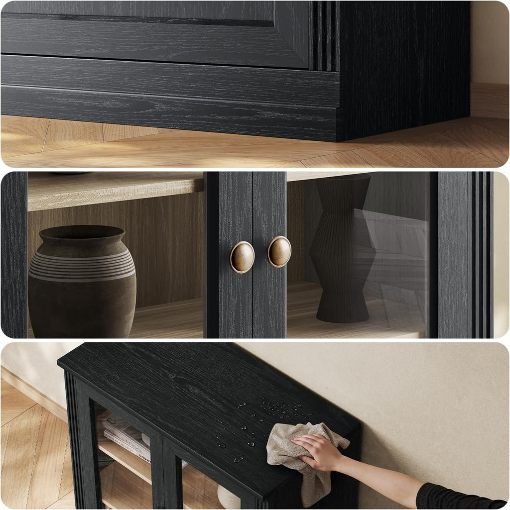 CHIC HOUSE Monos Storage Cabinet with Acrylic Doors & Shelves, 32" Modular Fluted Sideboard Buffet Cabinets, Small Coffee Bar Kitchen Pantry, Modern Media Console Cabinet for Living Room, Black