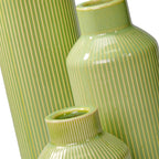Ceramic Flower Vase Set of 3, Green Modern Vases Home Decor, Small Ribbed Textured Vase, Bathroom, Living Room, Fireplace, Table Decor