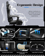 Yaheetech Gaming Chair with Electric Massage Lumbar Support, Footrest & Headrest — Ergonomic High Back Recliner for Home Office, Computer Desk Chair, Height Adjustable, 300 lbs, Black/White