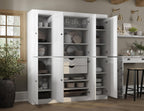 Palace Imports Solid Wood White Storage Cabinet - 71.5" Tall Kitchen Pantry Cabinet 65" Wide - 8 Wooden Shaker Doors, 2 Drawers & 12 Adjustable Shelves - 100% Eco-Friendly Wood, Made in Brazil