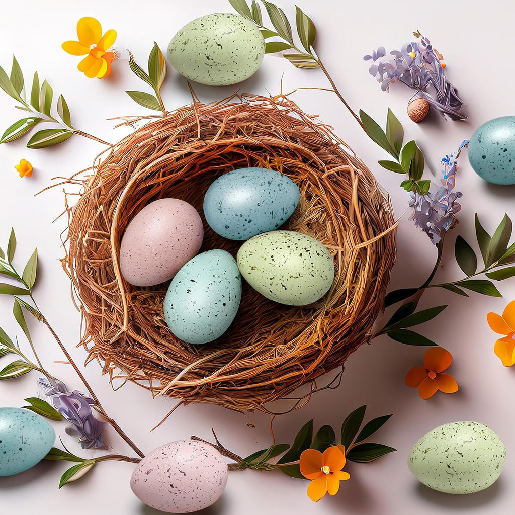 SiliFine 16 Pcs Easter Speckled Eggs 2.4 Inch Plastic Speckled Eggs Bowl, Vase Filler for DIY Spring Displays and Easter Decorations (Pink,Blue,Yellow,Light Blue)
