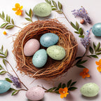 SiliFine 16 Pcs Easter Speckled Eggs 2.4 Inch Plastic Speckled Eggs Bowl, Vase Filler for DIY Spring Displays and Easter Decorations (Pink,Blue,Yellow,Light Blue)