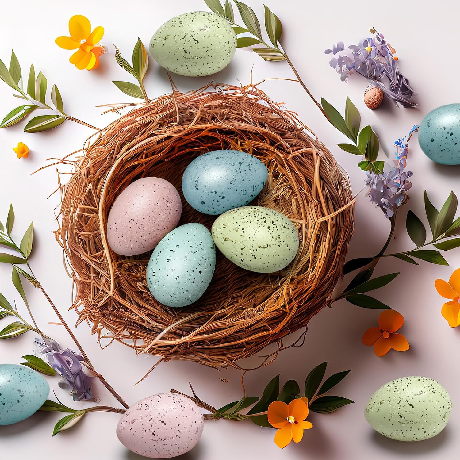 SiliFine 16 Pcs Easter Speckled Eggs 2.4 Inch Plastic Speckled Eggs Bowl, Vase Filler for DIY Spring Displays and Easter Decorations (Pink,Blue,Yellow,Light Blue)
