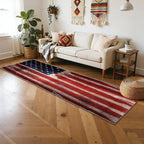 Vintage American Flag Runner Rug, 2x5ft, Soft Machine Washable Non-Slip Long Rug Runners for Hallways, Blue Red White Star Stripe Flag Independence Day Carpet for Indoor Entrance Dining Kitchen