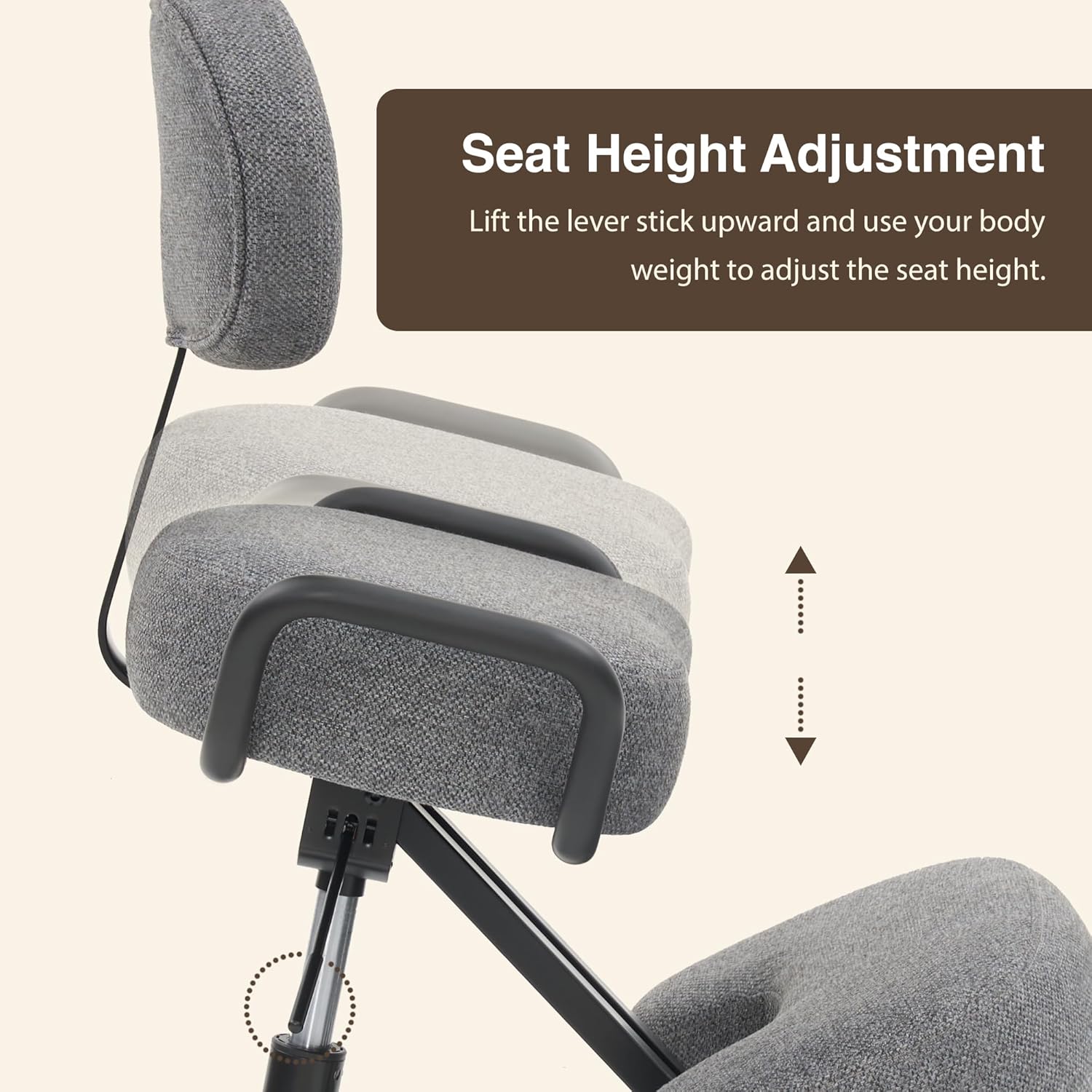 Ergonomic Kneeling Chair with Backrest, Improve Posture, Thick Cushions, Locking Wheels for Home & Office, AKONI 512B (Dim Grey)