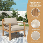 Acacia Wood Outdoor Lounge Chair, Wooden Patio Accent Chairs with Beige Rope Weave & Weather-Resistant Cushions, Comfy Reading Armchair for Porch, Deck, Garden