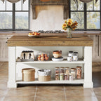 Tribesigns 55" Kitchen Island with Seating and Storage, 3-Tier Farmhouse Wood Stationary Island Table with Large Worktop & Leg Room, Coffee Bar Table with Storage Shelves for Kitchen, White and Brown