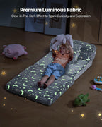 VEVOR 3-in-1 Kids Sofa, Foldable Toddler Soft Couch, Glow in The Dark Kids Couch Fold Out with 28D Sponge & Flannel Fabric, Convertible Toddler Chair to Lounger for Reading, Playing, Gaming, M, Gray