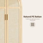Armoire Wardrobe Closet with 4 Drawers - Wood Bedroom Armoires and Wardrobes with Rattan Doors for Hanging Clothes, Tall Clothing Cabinet Arched Closets for Cloak Room, Large Capacity Storage