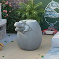 COSIEST Dinosaur Sculpture End Table, 14.6x16.9 inch Concrete Finish Side Table, Round Accent Table for Garden Yard Patio, Light Gray