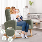 HCHAIRH Rocking Chair Nursery, Boucle Teddy Nursing Rocking Chairs, Upholstered Nursery Glider Rocker for Mom Nursery Morden Accent Rocking Chair with Side Pocket for Living Room,Bedroom, Green