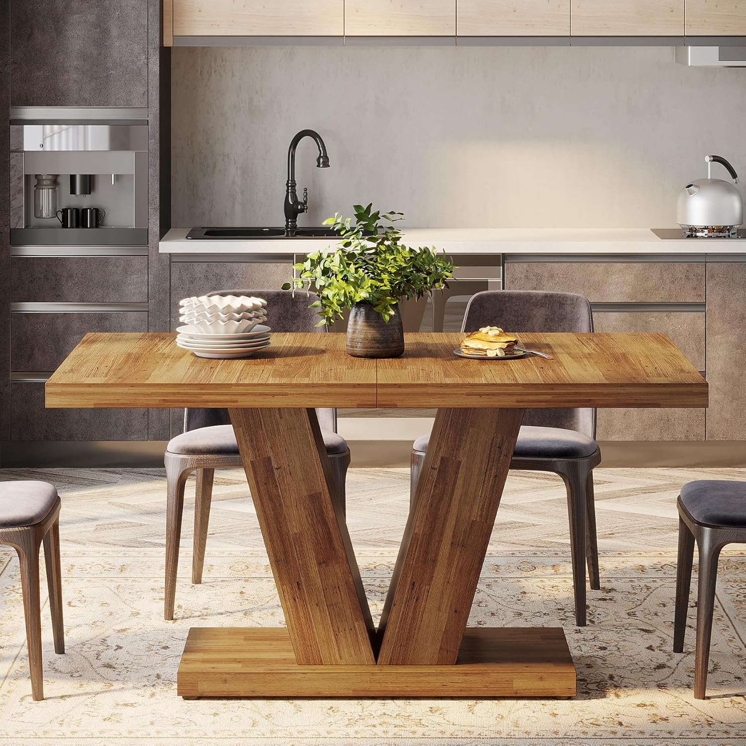 Tribesigns 47-Inch Dining Table for 4, Walnut Brown Kitchen Dinner Table with Heavy Duty Pedestal, Farmhouse Wooden Eating Table for Home, Dining Room, Small Space