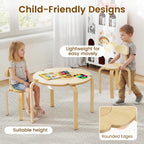 Olakids Kids Table and Chair Set, Wooden Toddler Activity Desk with Center Storage Basket, Ideal 3-Piece Children Furniture for Art Crafts Playing Eating Drawing Reading
