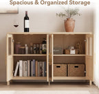 55" Sideboard Cabinet with Glass Doors, Large Buffet Cabinet with Storage and Shelves, Modern Accent Console Table for Dining Room Living Room Entryway (Natural)