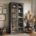 BELLEZE 67" Tall Glass Display Cabinet, Modern Wood Curio Cabinet Bookcase with Adjustable Storage Shelves, 6-Tier Trophy Showcase Display for Living Room - Ebony
