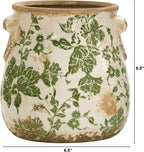 Nearly Natural 6.5in Ceramic Decorative Vase Tuscan Style Green Floral Scroll Design for Indoor Home Decor Centerpieces Tables Small Flower Vases