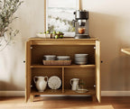 WAMPAT 35.4" Wood Sideboard Buffet Table with 2 Doors – Small Oak Credenza Storage Cabinet for Dining Room & Kitchen, Modern Coffee Bar with 3 Compartments for Living Room & Hallway