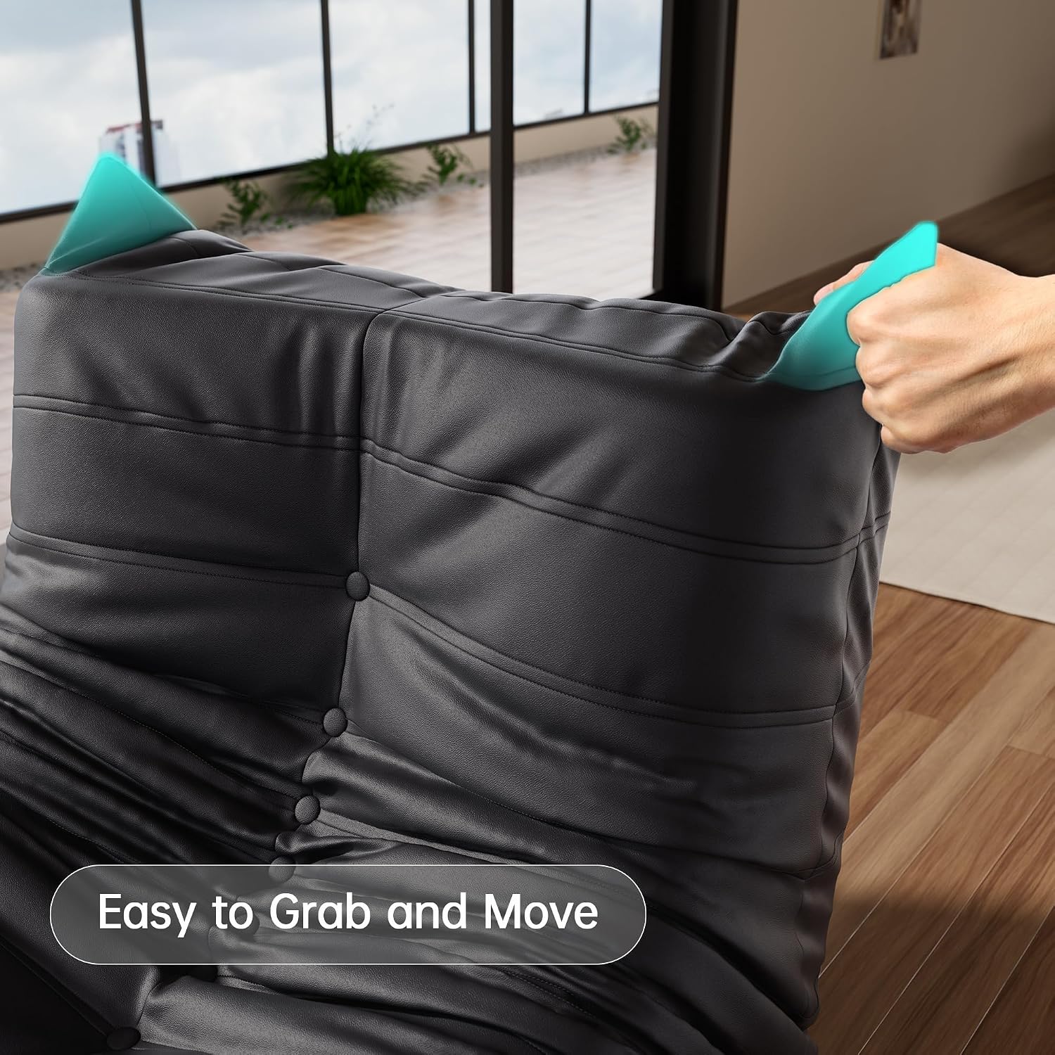 Morden Fort Big Bean Bag Chair for Adults, Faux Leather Bean Bag Sofa, Memory Foam Lounge Chairs with Ergonomic Design, Lazy Togo Chair for Living Room, Bedroom, Dorm, Office(Black)