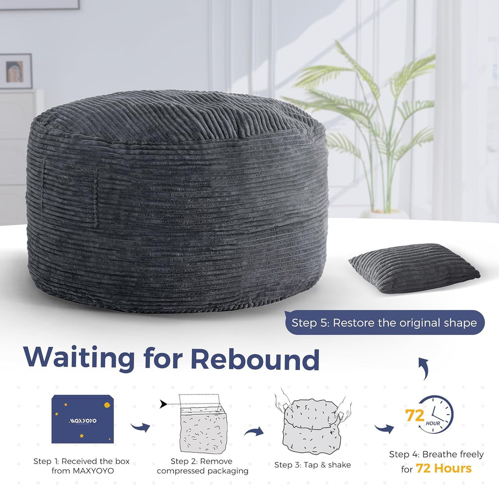 MAXYOYO Bean Bag Bed, Giant Bean Bag Chair for Adults, 2-Person with Pillow | 2-in-1 Adult Bean Bag Chair, Convertible Floor Bed with Shredded Foam Filling and Removable Cover for Easy Care, Dark Grey