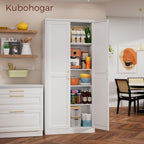 71" Tall Metal Pantry Cabinet, White Kitchen Pantry Storage Cabinet with 4 Adjustable Shelves and Gold Handles, Cupboard for Kitchen, Dining Room, Living Room, Bathroom