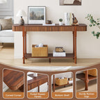 63'' Fluted Console Table with Drawers, Narrow Skinny Entryway Tables with Open Storage, Wooden Sofa Table Behind Couch, Foyer Accent Table for Living Room, Hallway, Entrance (Walnut)