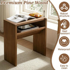 Solid Wood C Shaped End Table for Couch, No Assembly Required Sofa Side Table with Storage Shelf, Small Snack Table Slide Under Couch, Narrow Nightstand for Living Room, Bedroom & Small Spaces