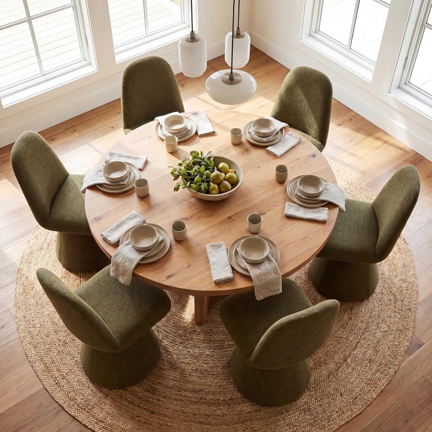 DUOMAY 360° Swivel Dining Chairs Set of 2, Mid Century Modern High Back Upholstered Kitchen Room Chair with Silent Rotating Base, Soft Chenille Accent Chair for Home Office Bedroom Reading, Green