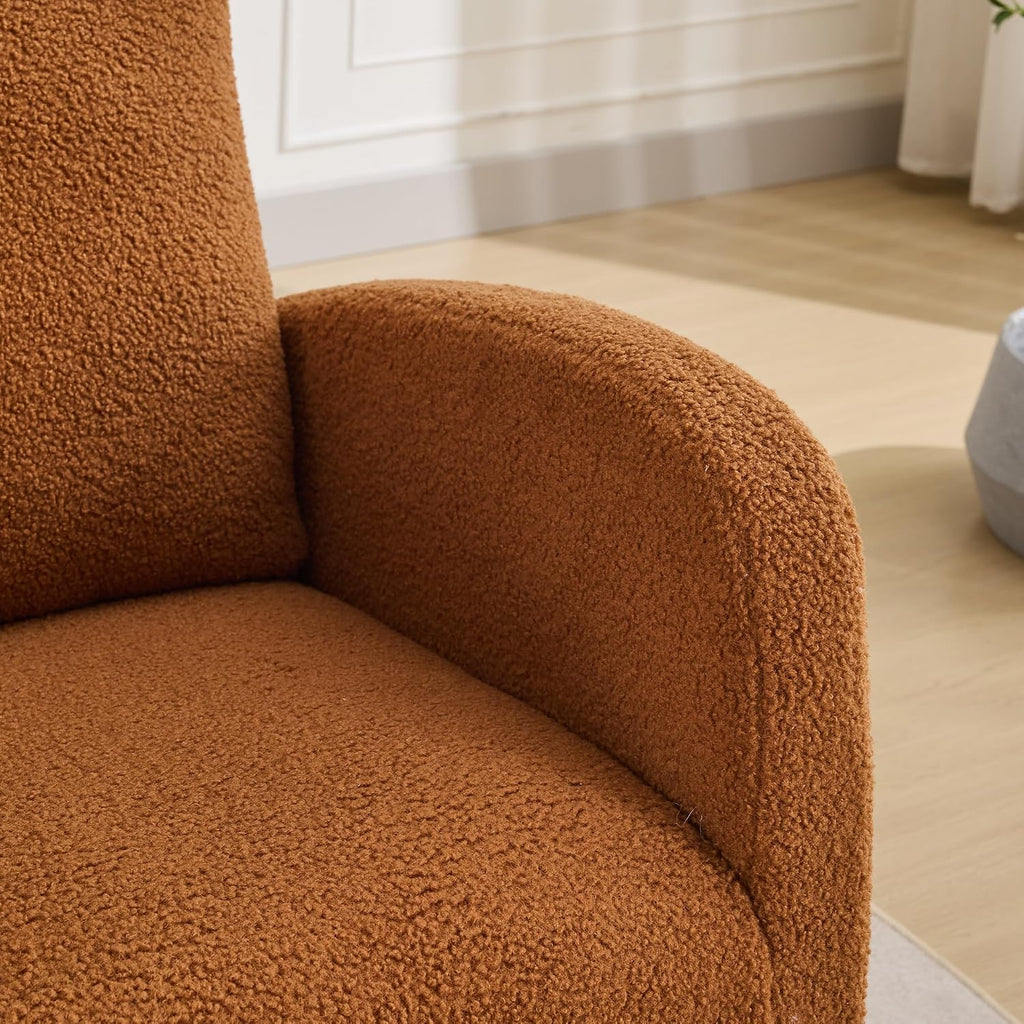 27.2" Rocking Chair for Nursery, Sherpa with Morden High Back and Side Pocket, Rocking Accent Armchair with Rubber Wood Legs for Living Room, Bedroom, Caramel