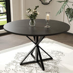 GarveeHome 47 Inch Round Dining Table for 4, Circle Kitchen Table with Pedestal Base, Farmhouse Wooden Dining Table for Small Spaces, Kitchen & Dining Room, Living Room（Black/Only Table）