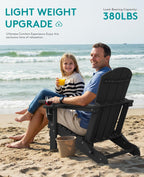SERWALL Folding Adirondack Chair, Dual Cup Holders, Wood-Like Patio Chair for Backyard, Camping，Pool & Fire Pit- Black