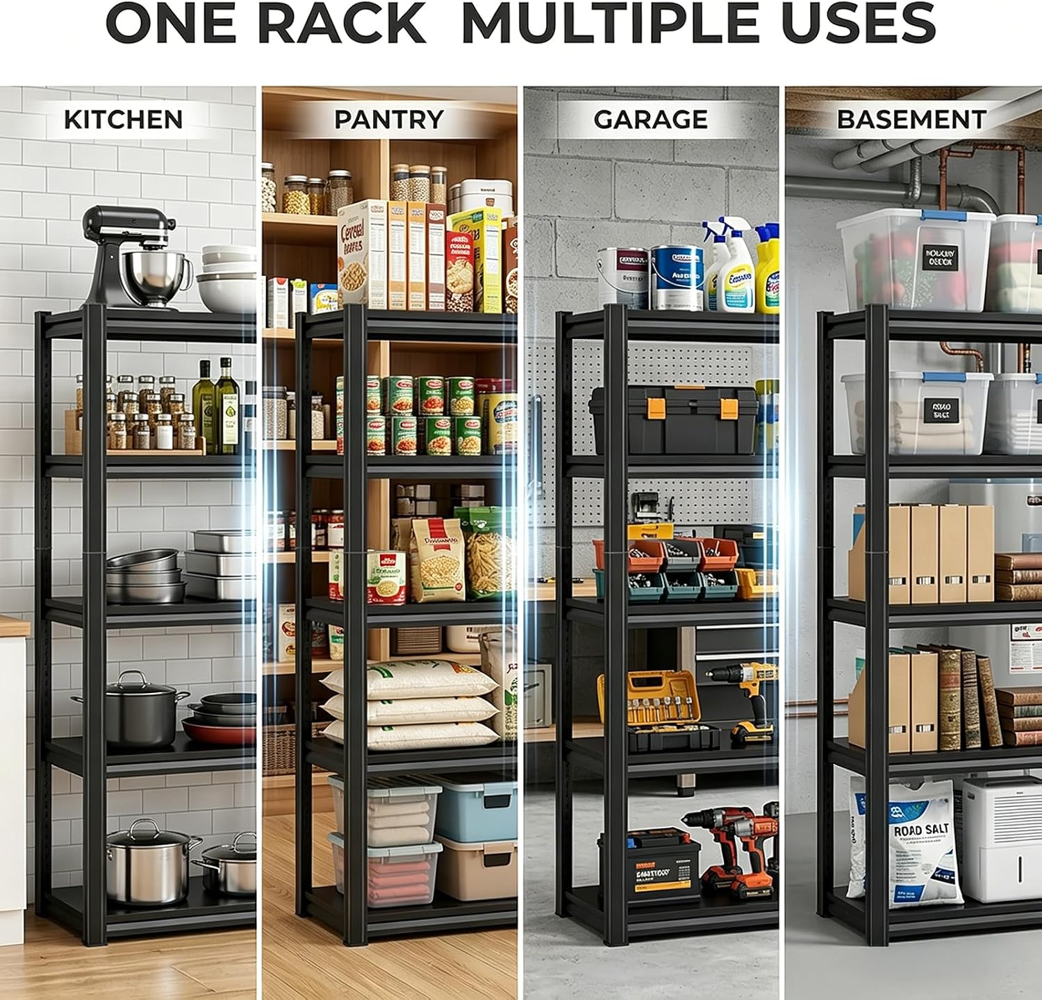 Kitchen Shelf Organizer & Pantry Shelving, 5-Tier Adjustable Metal Bakers Rack, Heavy Duty Storage Unit for Home Organization, Microwave Stand, Utility Rack for Closet (5-31"W X 12"D X 59"H)
