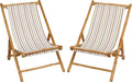 Statra Folding Bamboo Sling Chair Set of 2, White Stripes