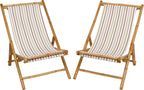 Statra Folding Bamboo Sling Chair Set of 2, White Stripes