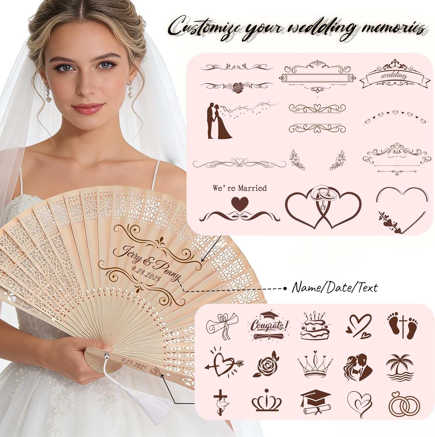 Custom Fans for Wedding Guests,Personalized Wooden Folding Hand Fans in Bulk with Organza Bags & Tassels,Wedding Favors,Baby Shower & Party Favors (30PCS)