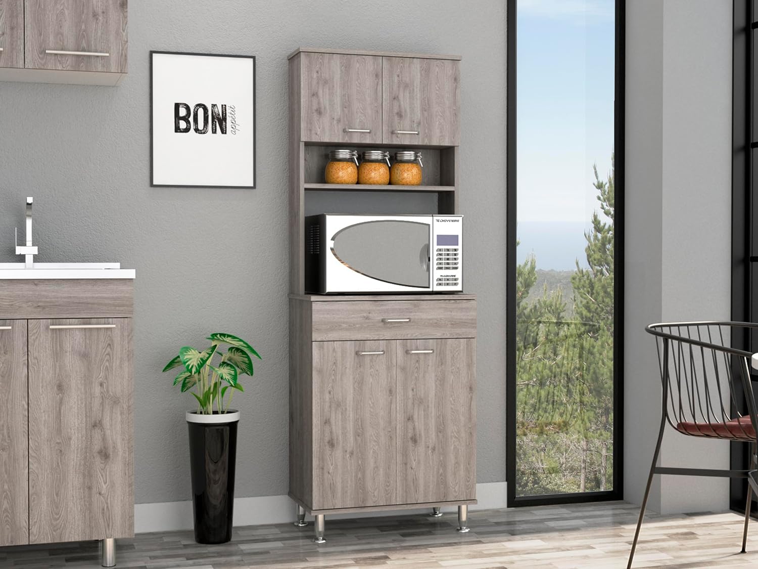 Kitchen Pantry,Two Door Cabinets, One Drawer, Four Adjustable Metal Legs,Home Coffee Cabinet,for Living Room,Dining Room,Kitchen,23.6 * 13.9 * 66.5