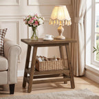 Solid Wood End Table, 2-Tier Small Side Table with Stable A-Frame, Farmhouse Narrow Nightstand, Rectangular Slim Accent Bedside Furniture for Small Spaces, Living Room, Bedroom
