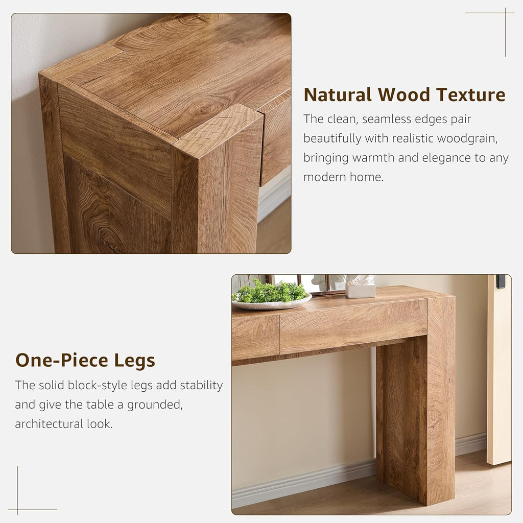 OKD Modern Entryway Console Table, Sofa Table with Drawers, 63" Long Hall Table Behind Couch, Thick Wood Design for Living Room, Hallway - Light Knotty Oak