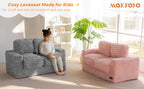 MAXYOYO Extra Wide Kids Bean Bag Chair, Comfy Faux Fur Bean Bag Sofa with Filler, Upholstered Floor Sofa with Pillows and Armrests, Lazy Floor Chair Couch for Boys and Girls, Pink
